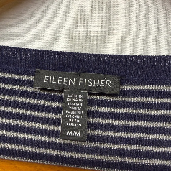 Eileen Fisher Navy Striped Knit oversized sweater medium - Picture 4 of 8
